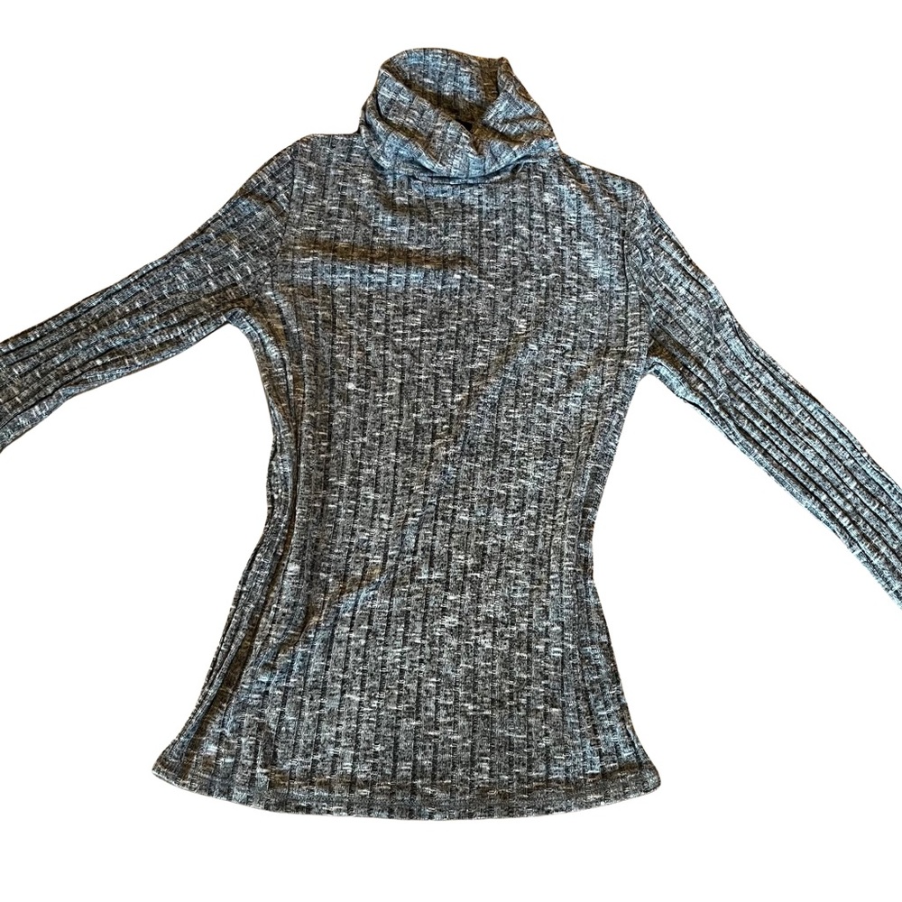 Grey Ribbed Turtleneck Top